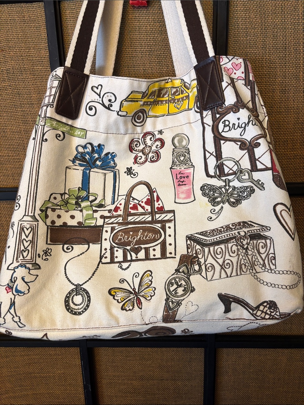 BRIGHTON BOULEVARD  CITY BAG HAND PAINTED 22” wide 14” tall straps 21”